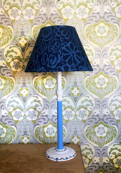 Hand-painted turned Beech Lamp with a handmade shade