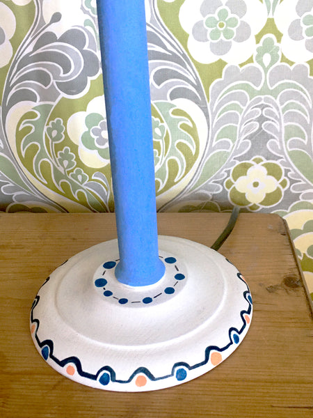 Snowden Flood Hand Painted turned beech lamp base in Blue