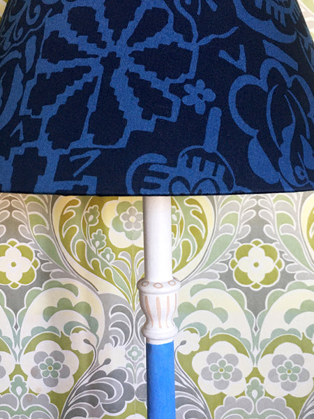 Snowden Flood Hand Painted turned beech lamp base in Blue