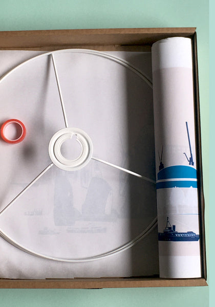 Snowden Flood blue and beige London Landmark lampshade www.snowdenflood.com