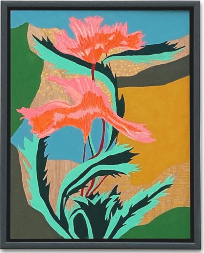 Vibrant painting by artist Snowden Flood of abstracted and colourful botanical forms