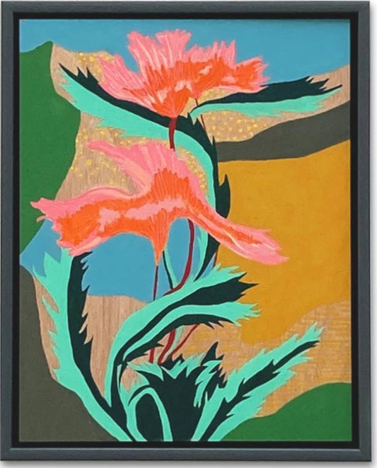 Vibrant painting by artist Snowden Flood of abstracted and colourful botanical forms