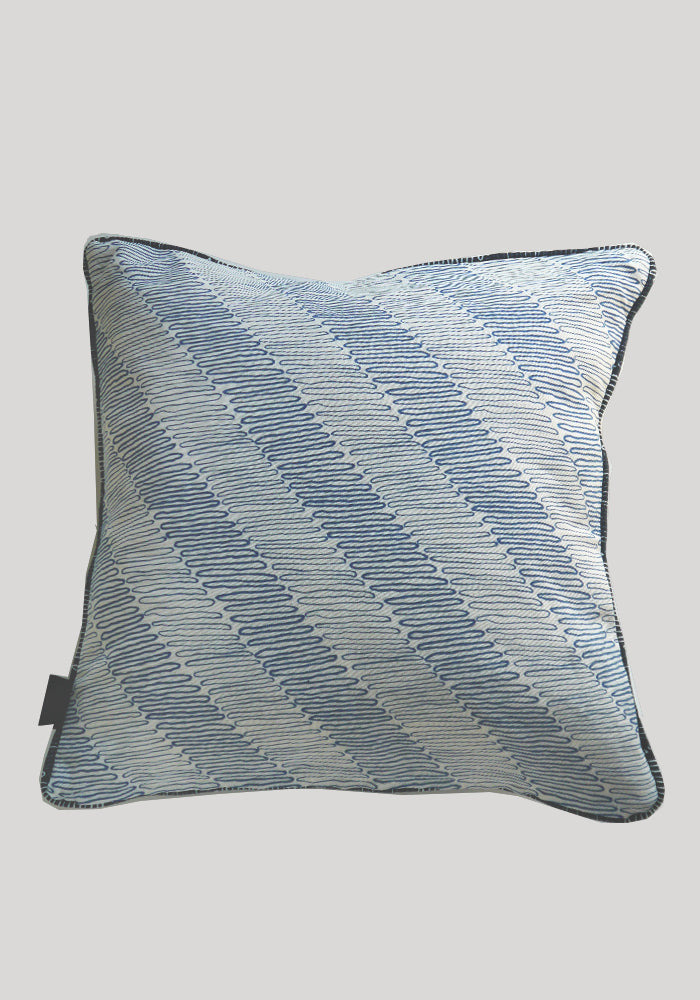 Snowden Flood Ira/Agnes BlueTextile on Linen Cushion www.snowdenflood.com