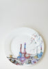 www.snowdenflood.com Battersea Power Station multi coloured 'Embroidery' design on a handmade bone china side plate.  Celebrating Londons Iconic power station 