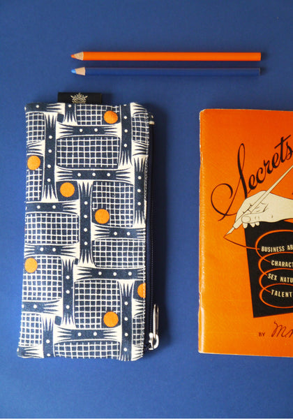 Pencil case in Bessie Indigo Orange