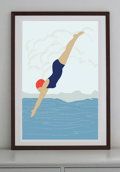 Snowden Flood Diving Lady A1 Art Print