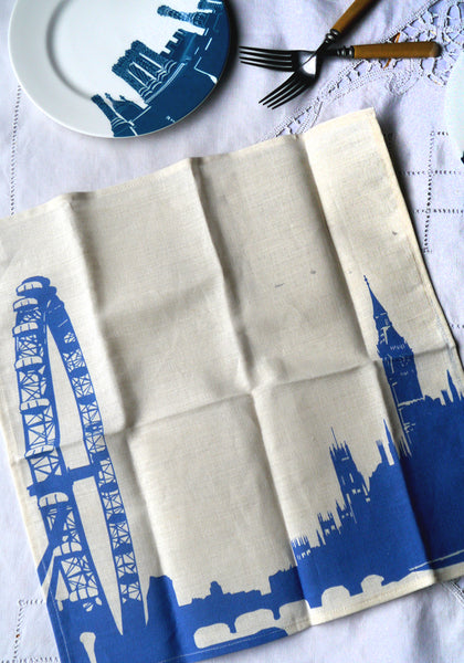 London Eye - blue & white linen napkin 'second'