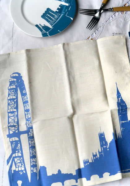 London Eye - blue & white linen napkin 'second'